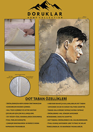 Kaymaz Taban Makinede Yıkanabilir Dijital Baskı Thomas Shelby Desenli Genç Odası Halısı Dot Taban Halı Gnc37