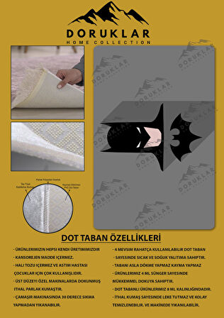 Kaymaz Taban Makinede Yıkanabilir Dijital Baskı Batman Desenli Genç Odası Halısı Dot Taban Halı Gnc39