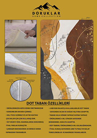 Kaymaz Taban Yıkanabilir Dijital Baskı Dekoratif Modern Desenli Dot Taban Halı Soft  Serisi SFT12