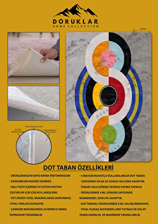 Kaymaz Taban Yıkanabilir Dijital Baskı Dekoratif Modern Desenli Dot Taban Halı Soft  Serisi SFT19