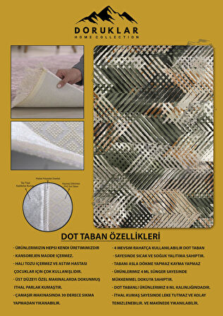 Kaymaz Taban Yıkanabilir Dijital Baskı Dekoratif Modern Desenli Dot Taban Halı Soft  Serisi SFT34