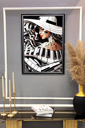Dekoratif Modern Desenli Çerçeveli Tablo Duvar Tablosu 50x70cm