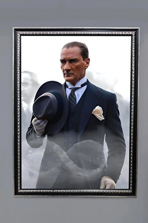 Dekoratif Modern Atatürk Desenli Çerçeveli Tablo Duvar Tablosu 50x70cm ATA07