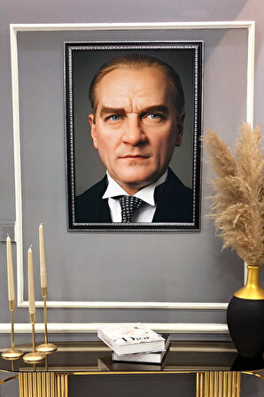 Dekoratif Modern Atatürk Desenli Çerçeveli Tablo Duvar Tablosu 50x70cm ATA10