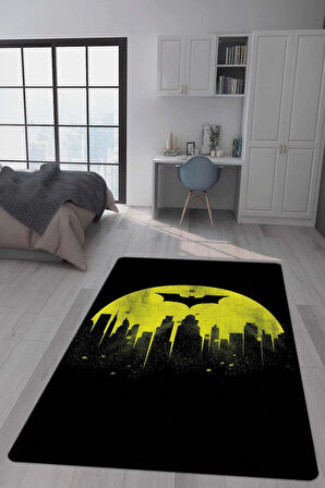 Kaymaz Taban Makinede Yıkanabilir Dijital Baskı Batman Desenli Genç Odası Halısı Dot Taban Halı Gnc43