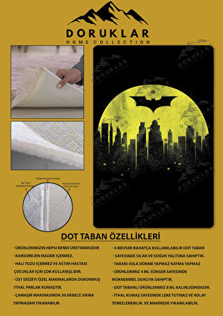 Kaymaz Taban Makinede Yıkanabilir Dijital Baskı Batman Desenli Genç Odası Halısı Dot Taban Halı Gnc43