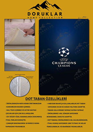Kaymaz Taban Makinede Yıkanabilir Dijital Baskı Şampiyonlar Ligi Desenli Genç Odası Halısı Dot Taban Halı Gnc50