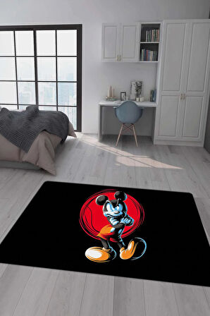 Kaymaz Taban Makinede Yıkanabilir Dijital Baskı Mickey Mouse Desenli Genç Odası Halısı Dot Taban Halı Gnc63