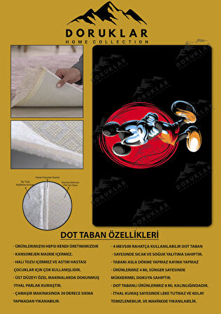 Kaymaz Taban Makinede Yıkanabilir Dijital Baskı Mickey Mouse Desenli Genç Odası Halısı Dot Taban Halı Gnc63