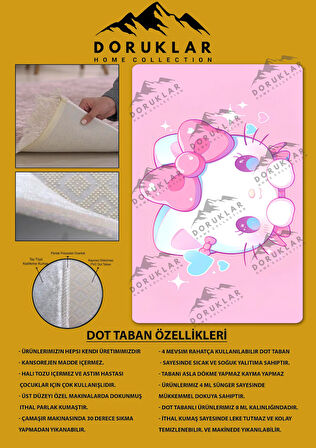 Kaymaz Taban Makinede Yıkanabilir Dijital Baskı Hello Kitty Desenli Genç Odası Halısı Dot Taban Halı Gnc69
