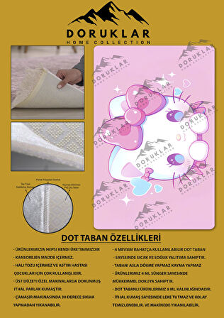 Kaymaz Taban Makinede Yıkanabilir Dijital Baskı Hello Kitty Desenli Genç Odası Halısı Dot Taban Halı Gnc69