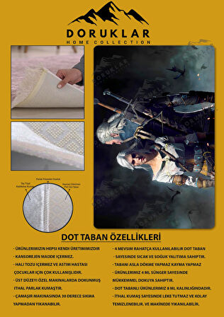 Kaymaz Taban Makinede Yıkanabilir Dijital Baskı Witcher Desenli Genç Odası Halısı Dot Taban Halı Gnc71