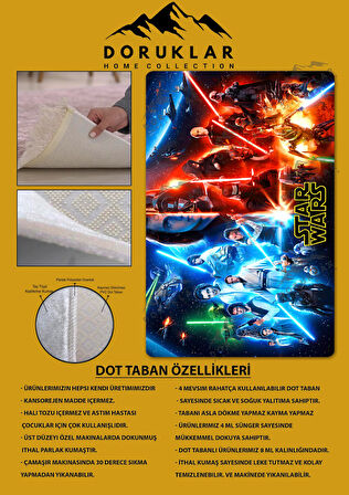 Kaymaz Taban Makinada Yıkanabilir Dijital Baskı Star Wars Desenli Genç Odası Halısı Dot Taban Halı GNC72