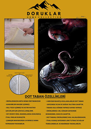 Kaymaz Taban Makinede Yıkanabilir Dijital Baskı Spiderman Venom Desenli Genç Odası Halısı Dot Taban Halı Gnc75