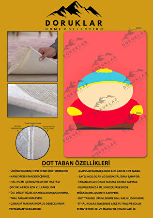 Kaymaz Taban Makinede Yıkanabilir Dijital Baskı Southpark Desenli Genç Odası Halısı Dot Taban Halı Gnc79