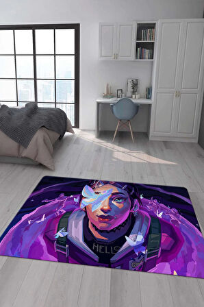 Kaymaz Taban Makinede Yıkanabilir Dijital Baskı Valorant Clove Desenli Çocuk Odası Halısı Dot Taban Halı Vl20