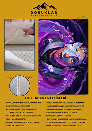 Kaymaz Taban Makinede Yıkanabilir Dijital Baskı Valorant Clove Desenli Çocuk Odası Halısı Dot Taban Halı Vl20