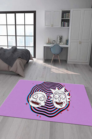Kaymaz Taban Makinede Yıkanabilir Dijital Baskı Rick And Morty Desenli Çocuk Odası Halısı Dot Taban Halı Rm03
