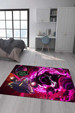 Kaymaz Taban Makinede Yıkanabilir Dijital Baskı Rick And Morty Desenli Çocuk Odası Halısı Dot Taban Halı Rm07