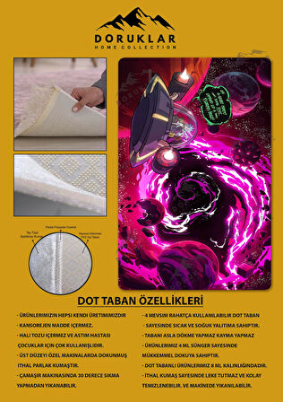 Kaymaz Taban Makinede Yıkanabilir Dijital Baskı Rick And Morty Desenli Çocuk Odası Halısı Dot Taban Halı Rm07