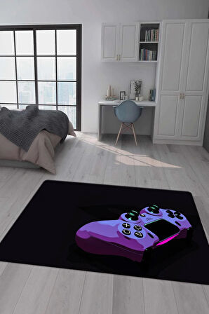 Kaymaz Taban Makinede Yıkanabilir Dijital Baskı Gaming Konsol Desenli Çocuk Odası Halısı Dot Taban Halı Rhr07