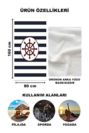 Gemi Dümeni Desenli Plaj Deniz Havlusu Peştemal 80x160 CM NRM13
