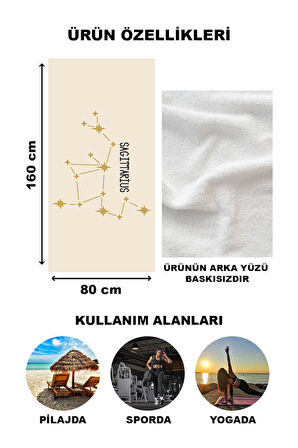 Astroloji Yay Burcu Yıldız Haritası Desenli Plaj Deniz Havlusu Peştamal 80x160 CM AST04