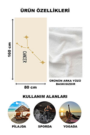 Astroloji Yengeç Burcu Yıldız Haritası Desenli Plaj Deniz Havlusu Peştamal 80x160 CM AST10
