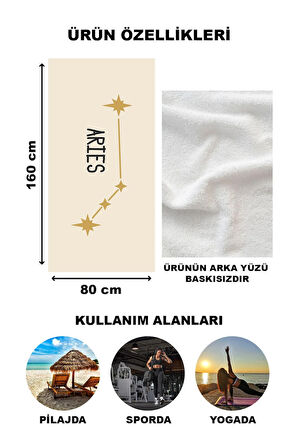 Astroloji Koç Burcu Yıldız Haritası Desenli Plaj Deniz Havlusu Peştamal 80x160 CM AST11