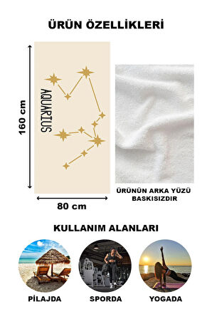 Astroloji Kova Burcu Yıldız Haritası Desenli Plaj Deniz Havlusu Peştamal 80x160 CM AST12