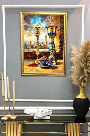 Kahve Desenli Çerçeveli Tablo Duvar Tablosu 50x70cm ORYNTL02