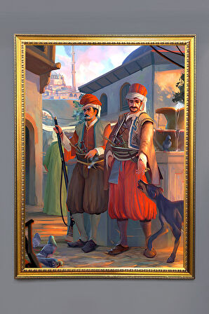 Osmanlı Askeri Desenli Çerçeveli Tablo Duvar Tablosu 50x70cm ORYNTL11