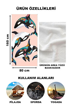 Balina Desenli Plaj Deniz Havlusu Peştemal 80x160 CM VTA11