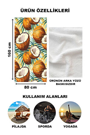 Coconut Desenli Plaj Deniz Havlusu Peştemal 80x160 CM VTA22