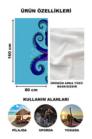 Ahtapot Desenli Plaj Deniz Havlusu Peştemal 80x160 CM VTA37