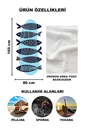 Balıklar Desenli Plaj Deniz Havlusu Peştemal 80x160 CM VTA40