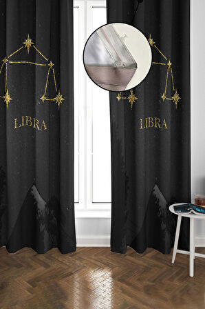 Libra Burcu Yıldız Hartası Desenli Blackout Işık Geçirmez Karartma Yüksek Kalite Fon Perde ASTRO08