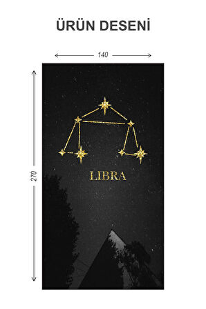 Libra Burcu Yıldız Hartası Desenli Blackout Işık Geçirmez Karartma Yüksek Kalite Fon Perde ASTRO08