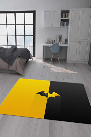 Kaymaz Taban Makinede Yıkanabilir Dijital Baskı Batman Desenli Çocuk Odası Halısı Dot Taban Halı Brk03