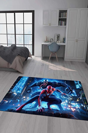 Kaymaz Taban Makinada Yıkanabilir Dijital Baskı Venom Desenli Çocuk Odası Halısı Dot Taban Halı BRK09