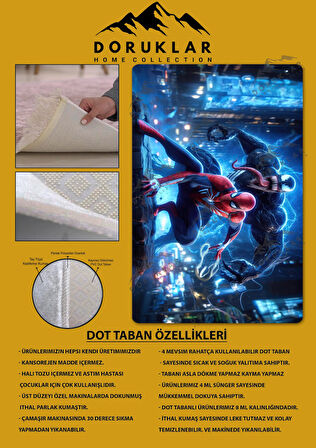 Kaymaz Taban Makinada Yıkanabilir Dijital Baskı Venom Desenli Çocuk Odası Halısı Dot Taban Halı BRK09