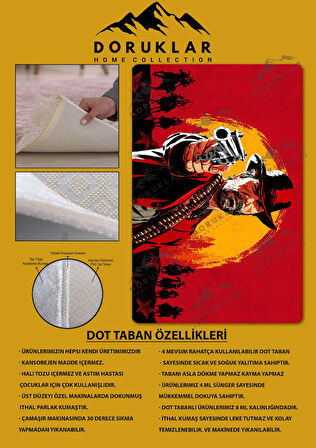 Kaymaz Taban Makinada Yıkanabilir Dijital Baskı RDR2 Desenli Çocuk Odası Halısı Dot Taban Halı BRK10