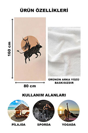 Astroloji Boğa Burcu Desenli Plaj Deniz Havlusu Peştamal 80x160 CM AST17