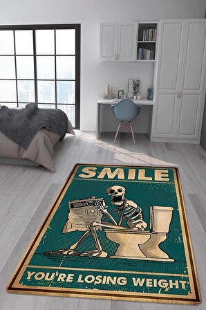 Kaymaz Taban Makinede Yıkanabilir Dijital Baskı Retro Desenli Çocuk Genç Odası Halısı Dot Taban Halı Rtr01