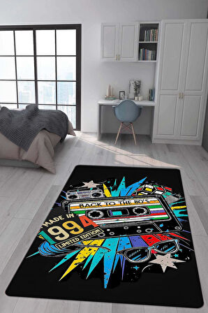 Kaymaz Taban Makinede Yıkanabilir Dijital Baskı Retro Desenli Çocuk Genç Odası Halısı Dot Taban Halı Rtr04