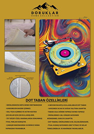 Kaymaz Taban Makinede Yıkanabilir Dijital Baskı Retro Desenli Çocuk Genç Odası Halısı Dot Taban Halı Rtr05