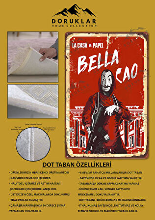 Kaymaz Taban Makinede Yıkanabilir Dijital Baskı Retro Desenli Çocuk Genç Odası Halısı Dot Taban Halı Rtr07