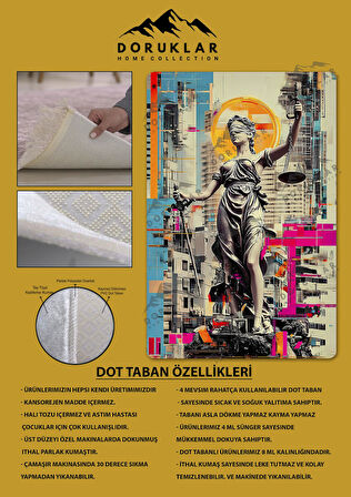 Kaymaz Taban Makinede Yıkanabilir Dijital Baskı Retro Desenli Çocuk Genç Odası Halısı Dot Taban Halı Rtr10
