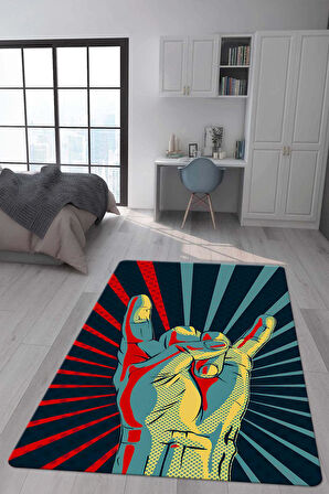 Kaymaz Taban Makinede Yıkanabilir Dijital Baskı Retro Desenli Çocuk Genç Odası Halısı Dot Taban Halı Rtr15