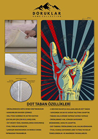 Kaymaz Taban Makinede Yıkanabilir Dijital Baskı Retro Desenli Çocuk Genç Odası Halısı Dot Taban Halı Rtr15